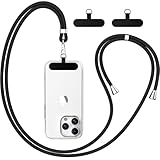 caslord Handykette Universal, Handy Lanyard mit 2 Stück Universelles Patch, Handyband mit Hülle kombinierbar, Einstellbar und Abnehmbar - Schwarz