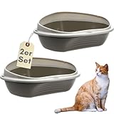 2er Set Katzenklo Ecke XXL Eck Katzentoilette mit Rand ohne Deckel Ecktoilette offen grau Katzen WC Doppelpack Sparpaket Katzentoiletten