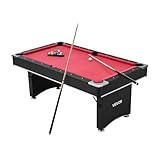 VEVOR Billardtisch 183 cm moderner Spieltisch mit verstellbaren Füßen, komplettes Set inkl.Bällen/Queues/Ständer/Kreide/Bürste, für Spielzimmer Freizeiträume schwarz mit rotem Tuch