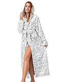 RONGTAI Damen-Bademantel aus Plüsch-Fleece, mit Kapuze, dick, mit Taschen, flauschige Nachtwäsche, Leopard, XX-Large