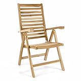 Divero Klappstuhl Teakstuhl Gartenstuhl Hochlehner Teak Holz Stuhl 6-Fach verstellbar mit Armlehne massiv klappbar unbehandelt Natur