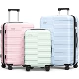 Vipbox Kofferset 3 Teilig Hartschale (3 Jahre VIP-Service) Leicht Polycarbonat Ultra-Langlebige Erweiterbar Trolley Handgepäck Reisekoffer mit Rollen und TSA Schloss, Macaron (BPG)