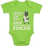Shirtgeil Baby Body Kurzarm Mama machte Mich süß Papa machte Mich zum Fohlen - Fußball Geschenke Baby Mädchen - Baby Jungen Strampler Babybody Soccer 0-3 Monate Limettengrün