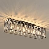 JIINOO Moderne Kristall Kronleuchter, 6 Lichter Schwarze Deckenleuchte, Klassische Rechteckige Deckenleuchte Kronleuchter für Wohnzimmer Küche Flur Insel Bar, E27