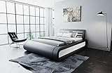 Designerbett Sorano Bettgestell ohne Lattenrost und Matratze mit LED Licht Bett verfügbar in 140x200 160x200 180x200 200x200 200x220 (200 x 200 cm, Schwarz-Weiß)