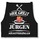 Schürze - Grillschürze Herren Männer - Hier grillt Name höchstpersönlich I Geschenk Grillen I Grill Geschenk I Lustiges Geschenk Papa I Vatertag I Geburtstag - 85x69 - Schwarz - grillschürzen