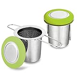 2 Stück Teesieb Teeei Teefilter Losen Tee, Edelstahl-Teesieb, Klappgriff, Teefilter für losen Tee, überlegenes Brühen und Kaffee (Grün)