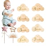 Holzschild Meilensteine Baby Meilensteine | Fotokarten Monats-Meilensteine Wolke | Exquisite Baby Wachstumskarten Foto für