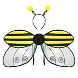 clhjinruoliu Kinder Marienkäfer-Flügel Halloween Cosplay Kostüm Marienkäfer/Bienenflügel mit Stirnband-Set für Mädchen und Jungen,Bee