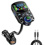 Bluetooth 5.3 FM Transmitter für Auto, SOARUN Bluetooth Adapter Auto QC3.0 & PD3.0 30W Dual USB Ladegerät, Kfz Radio Auto Freisprechanlage mit Höhen und Bass, Unterstützung U Disk/TF Karte/AUX