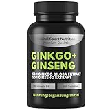 EXVital® Ginkgo + Ginseng, 365 Tabletten, 50:1 Pflanzenextrakte, hochdosiert - Ginkgo Biloba & Koreanischer Ginseng - Laborgeprüft - Vegan