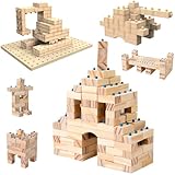 fisca Holzbauklötze - (300 Teile) ab 3 Jahr - Bauklötze Holz für Kreativität & Fantasie,Montessori Pädagogisches Holzbausteine Kinder Spielen - Verbesserung von Feinmotorik & Koordination