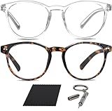 2er-Set Blaulichtfilter Brille | Unisex | Lesen PC-Spiele Bildschirm | Schlaffördernd | Schont die Augen | Für den Gebrauch von digitalen (Klarer, Runder Rahmen und Runder Schildpatt-rahmen)
