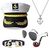 songyea Yacht Kapitän Hut Kapitänsmütze Kostüm Set,Verstellbare Yacht Schiff Boot Marine Mütze Mit Sonnenbrille,Kapitänsmütze für Erwachsene Damen Männer für Karneval Mottoparty Partys Cosplay
