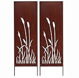 Kapaga - 2x Sichtschutz Metall - 160 cm x 50 cm - Edelrost - Rostoptik Sichtschutz für Garten - Sichtschutzelement - Sichtschutzwand - Gartendekoration Zaun - Rost (Pampasgras)