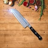 Premium Santoku Messer mit scharfer Klinge aus rostfreiem Stahl, Küchenmesser für präzises Schneiden von Fleisch, Gemüse und Obst, für Profis, Hobbyköche und Gastronomie einsetzbar in jeder Küche