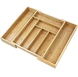 Bambus Besteckeinsatz 32-52 x 43 x 5cm, Küche Schublade einfügen große 6-8 Fächer, Utensilienhalter Rack Veranstalter, Kochen Backen Utensilien Storage Case, Besteck Schublade Teiler für Home Office