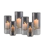 Candeldo Windlicht Glas Glaszylinder Kerzenständer: 6er Set Windlicht Outdoor Schwarz Kerzenhalter Groß Deko Tisch Wohnzimmer Garten Vase Modern Windlichter Draußen und Drinnen Stumpenkerze Teelicht