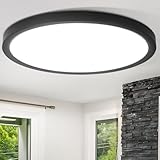 Laittiin Deckenleuchte LED Deckenlampe Flach - 30CM Schwarz Schlafzimmerlampe Küchenlampe 24W Badezimmer Lampe 6000K Rund Schlafzimmer Deckenbeleuchtung Kaltesweiß Flurlampe für Bad Flur Küche Balkon