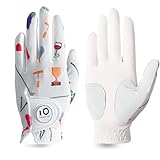 FINGER TEN Golfhandschuhe Damen Leder Links Rechts Hand Golfhandschuh Golf Handschuhe mit Ball Marker Wert 1 Stück Handschuh, Rain Grip Griff Linke Rechte Golfer (Milchfarbe, M, Links)