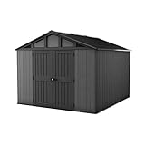 Keter Stronghold Gartenhaus 10x11,5 | Kunststoff Gerätehaus mit Holzoptik, stahlverstärkt, wetterfest, abschließbar, Grau 350x305x251 cm