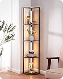 EDISHINE Stehlampe mit Holzregal, Bücherregal mit LED-Beleuchtung, Dimmbar Stehleuchte, Seitenleuchten 2700K-6500K, Standleuchte Wohnzimmer, Leselampe mit 360° Drehbarer Lichtmast, Fußschalter