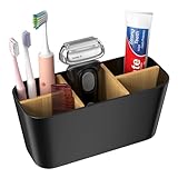 Noxtioanip Toothbrush Holder, Zahnbürstenhalter mit Bambus Trennwände, 5 Fächer Multifunktional Elektrische Zahnbürste Halterung, Bad Accessoires, für Büro, Wohnzimmer, Eitelkeit Countertop (Schwarz)