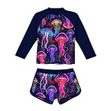 Mädchen Badeanzug Langarm Tankini Oberteil und Strandshorts Sets Zweiteiliger Badeanzug Teenager Bademode Uv Badebekleidung Sonnenschutz Schwimm-Shirts Kinder Sport Bikini