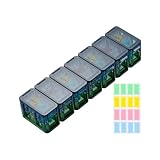 Wöchentliche Pillendose, abnehmbares wöchentliches Pillenetui, luftdichter Medikamentendosierer mit Etikettenschlitzen für Medikamentenmanagement, Anti-Feuchtigkeits-Halter