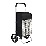 SONGMICS Einkaufstrolley, Einkaufswagen, mit Rädern, Fassungsvermögen 40 L, mit Taschen, leisen Rädern und Haken, 47 x 33 x 97 cm, stabil und robust, Hahnentrittmuster, schwarz KST06BF