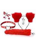 QiKKago Klassisches Rotes PlüSen Outdoor Extreme Sport 4 StüCk Fuchs Set Mit PlüSen Haar Und Haarklemme, Paargeschenk -D9