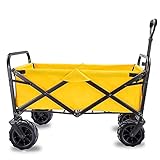 JIYTG Bollerwagen Trolley Faltbarer Zugwagen Handwagen Gartentransportwagen Faltbarer Campingwagen mit Futter 4 Rollen Festival Trolley