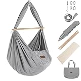 SCHMUSEWOLKE Federwiege Komplett-Set - Hängematte für Babys und Kleinkinder ab Geburt bis 3 Jahre - Bio-Baumwolle - Grey - Mit Kunstfasermatratze