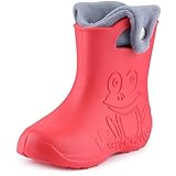 Ladeheid EVA Kinder Jungen Mädchen Gummistiefel Regenschuhe gefüttert Regenstiefel Gummischuhe LA-CA-04 (Koralle/Grau, 24/25 EU)