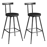 MAHANCRIS Barhocker, 2er Set, Barstühle, Küchenstühle mit Rückenlehne, Metallrahmen, Multidirektional Verstellbare Füße, für Küche, Wohnzimmer, Bar, Café, Schwarz ABAHB6001