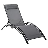 Outsunny Liegestuhl mit verstellbarer Rückenlehne in 5 Positionen und abnehmbarer Kopfstütze, gepolstert, Aluminium, Textilene, für Garten, Terrasse, Balkon, 171 x 64 x 82 cm, Grau