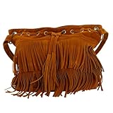 GALPADA Damen Umhängetasche Mit Quasten Fransen Schultertasche Boho Stil Retro Eimerbeutel Für Alltag Und Festival 15X11X5 Zoll