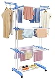 SIMPDIY Wäscheständer Wäschetrockner Turm, Turm-Wäscheständer mit 6 Klappbare Flügel und 2 Seitenflügel, Standtrockner Wäscheturm mit Rollen für Innen und Außen, Blau