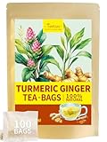 TeeLux Kurkuma & Ingwer Tee Beutel 100 Stück, Vegan, Reiner Natürlicher Kurkumawurzel und Ingwerwurzel, Koffeinfrei Kräutertee, Turmeric Ginger Tea, Biologisch Abbaubare Teebeutel