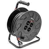 GTV Kabeltrommel 50m mit 4X Steckdose – Robuste Verlängerungskabel für Innen- und Außenbereich, ideal für Garten, Baustelle & Zuhause – Schwarz