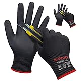 KAYGO 2 Paar Arbeitshandschuhe Schnittfest Level 5, KG21N, Nitril Beschichtet Rutschfester Griff, Maschine Waschbar, EN388 4X42C Schnittschutz Handschuhe für Schneiden, Lager, Bau (Schwarz, S, Gr 7)