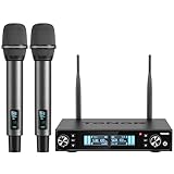 TONOR Mikrofon Kabellos Wiederaufladbares, Auto Scan, PRO-UHF Funkmikrofon Set, 2x100 Einstellbare Wireless Microphone, 6,35mm/3,5 mm, 80m Reichweite für Gesang Karaoke Kirche Party DJ, TW550