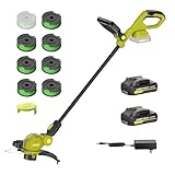 Akku Rasentrimmer,Elektro Rasentrimmer mit 2 X 2.0Ah Akkus und Ladegerätn,Schnittbreite 300mm Freischneider mit Automatik Fadennachführung 8Fadenspulen,Trimmer Gartenkantenfräser für Garten, Hof