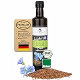 Leckeres Bio-Leinöl 500 ml frisch gepresst | aus 100% deutscher Bioland Leinsaat | direkt ungefiltert abgefüllt | reich an Omega 3 und Lignanen - Leinsamenöl in Rohkostqualität