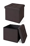 dibea Sitzhocker faltbar max 300 kg Leinen, 38x38x38 cm braun