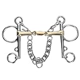Buachois Edelstahl Pelham Gebiss Doppelgelenkt, SilikonMessing Verbindung mit Edelstahlkette, Langlebige Pferdeausrüstung für Reitzubehör, Leicht zu Installieren