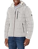 Tommy Hilfiger Herren Midweight Sherpa Lined Hooded Water Resistant Puffer Jacket Mantel, Ice Tech, XL