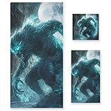 voucong Blaues glitzerndes böses Monster, saugfähiges Gesichtshandtuch-Set, 3-teilig, 1 Badetuch, 1 Handtuch, 1 Waschlappen für Strand, Haare, Gesicht, Fitnessstudio, Schwimmen, Küche