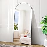 BONEWEI Bogen Ganzkörperspiegel, 179x65cm Gewölbter Standspiegel, Schwarz an der Wand montiert, lehnend, Bodenspiegel Ganzkörper, Großer Wandspiegel mit MetalleRahmen für Wohnzimmer, Schlafzimmer