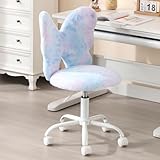 Kmax Kinder-Schreibtischstuhl, Kunstfell, Schmetterlingsstuhl mit Rollen, verstellbar, flauschig, Kinderbürostuhl, niedlicher Drehstuhl für Schlafzimmer, Lesezimmer, verträumtes Blau